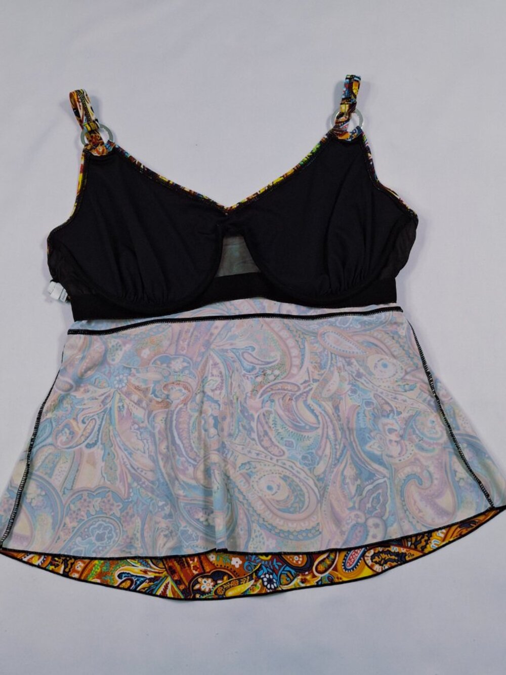 Bikini Bay Womens Vibrant Boho Plus 1X Tankini Top Swimsuit Multicolor Paisley - Picture 7 of 16